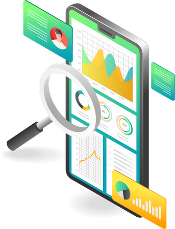 Análisis de datos en teléfono inteligente.  Ilustración