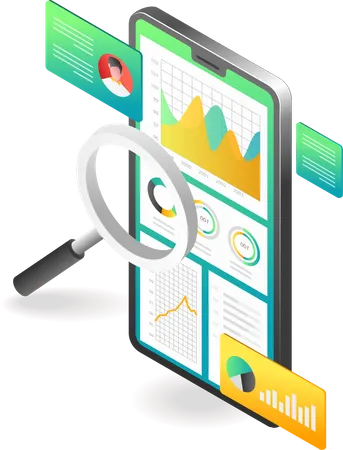 Análisis de datos en teléfono inteligente.  Ilustración