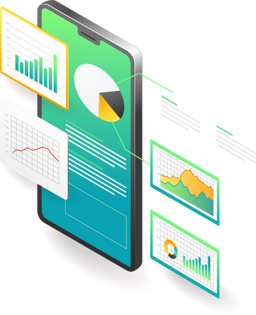 Análisis de datos en teléfono inteligente.  Ilustración