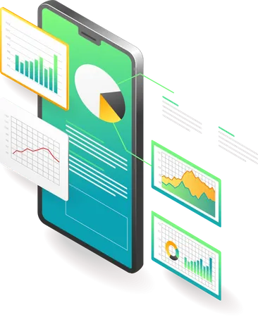 Análisis de datos en teléfono inteligente.  Ilustración