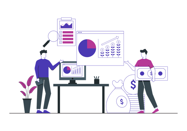 Análisis de datos que hacen predicciones comerciales futuras.  Ilustración