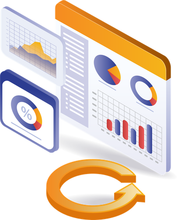 Pantalla de datos de análisis de desarrollo empresarial.  Ilustración