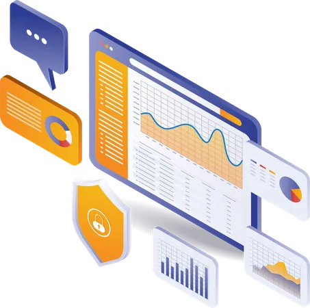 Pantalla de gestión de datos de análisis de desarrollo empresarial.  Ilustración