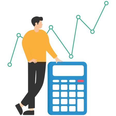 Análisis del empleado masculino sobre el costo financiero.  Ilustración