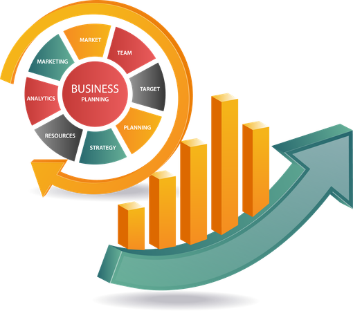 Análisis de gráficos de barras y gestión empresarial  Ilustración