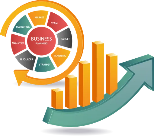 Análisis de gráficos de barras y gestión empresarial  Ilustración