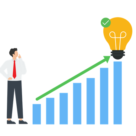 Análisis de gráficos e ideas para lograr el objetivo y el éxito en los mercados empresariales y bursátiles.  Ilustración