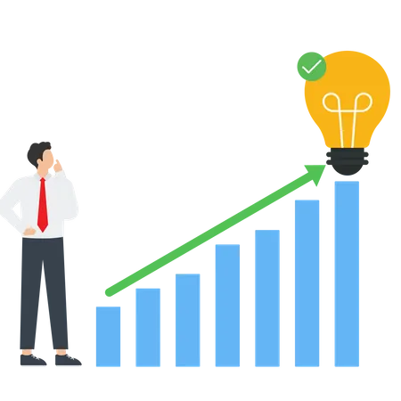 Análisis de gráficos e ideas para lograr el objetivo y el éxito en los mercados empresariales y bursátiles.  Ilustración