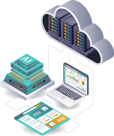 Análisis de inteligencia artificial de datos de aplicaciones web de servidores en la nube  Ilustración