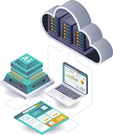 Análisis de inteligencia artificial de datos de aplicaciones web de servidores en la nube  Ilustración