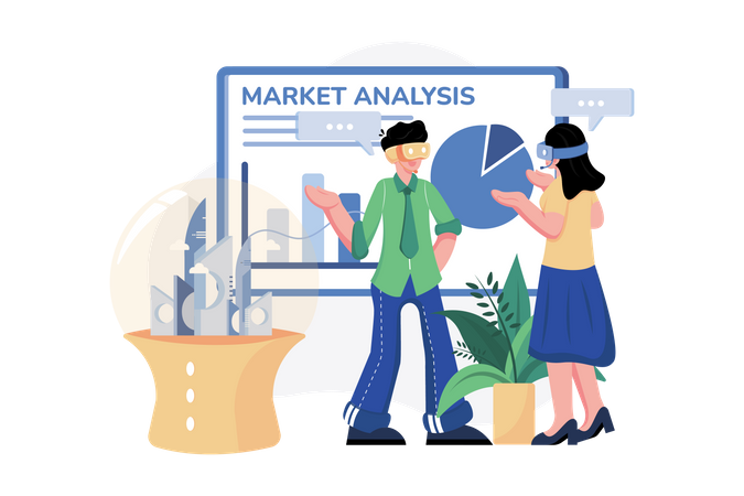 Análisis de mercado mediante tecnología VR.  Ilustración