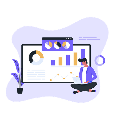 Análisis empresarial con diagramas estadísticos.  Ilustración