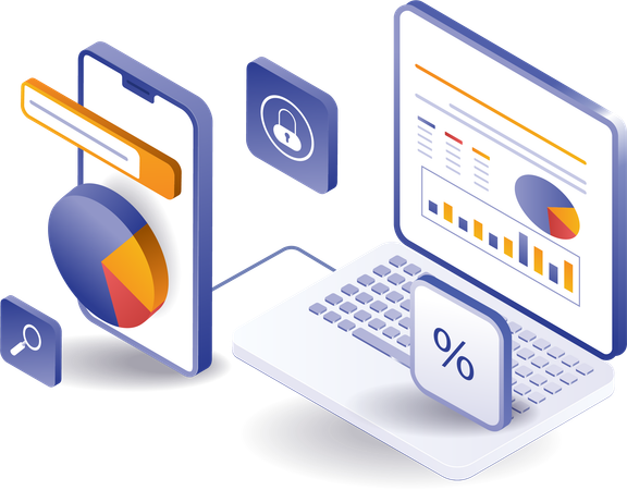 Análisis de seguridad informática y crecimiento empresarial de inversión online  Ilustración