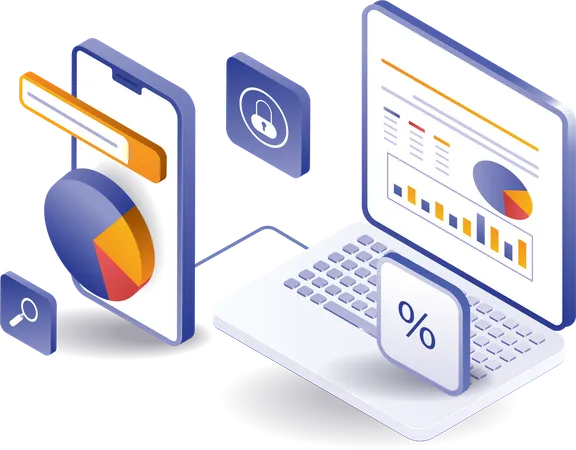 Análisis de seguridad informática y crecimiento empresarial de inversión online  Ilustración