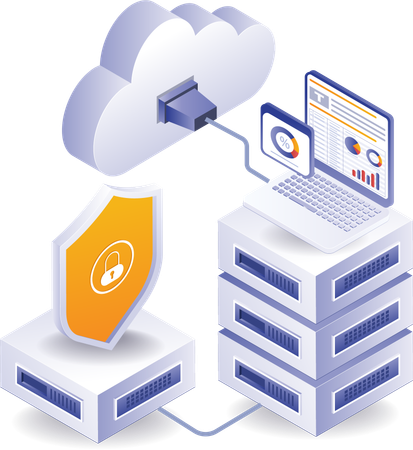 Análisis de seguridad isométrica de servidores en la nube  Illustration