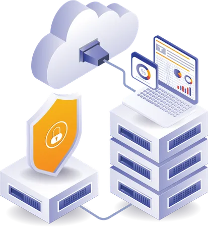 Análisis de seguridad isométrica de servidores en la nube  Illustration