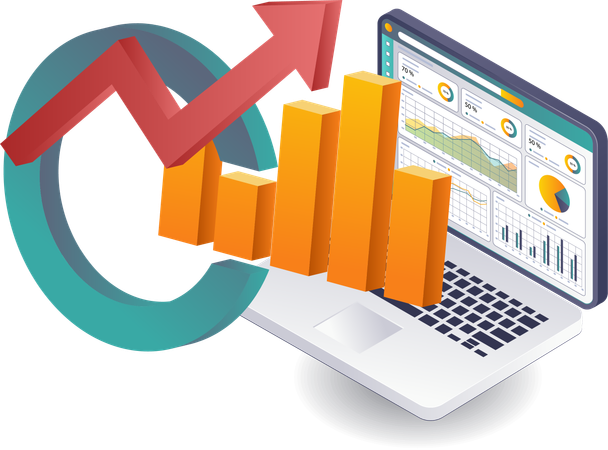 Análisis de tendencias comerciales con análisis de datos por computadora  Ilustración