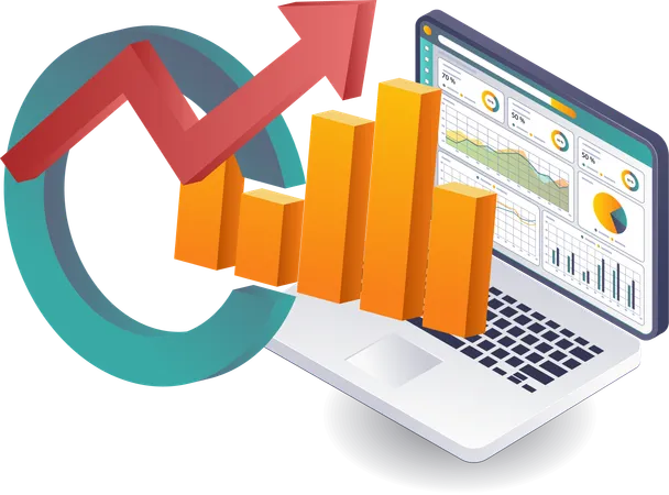 Análisis de tendencias comerciales con análisis de datos por computadora  Ilustración