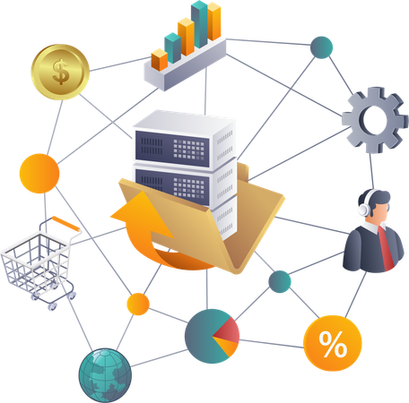 Análisis de transacciones de datos de redes empresariales para el crecimiento empresarial  Ilustración