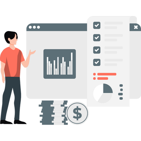 Análisis de la lista de valores del mercado de valores de un joven  Ilustración