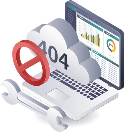 Análisis de la advertencia Código de error 404 en el sistema de datos del servidor en la nube  Ilustración