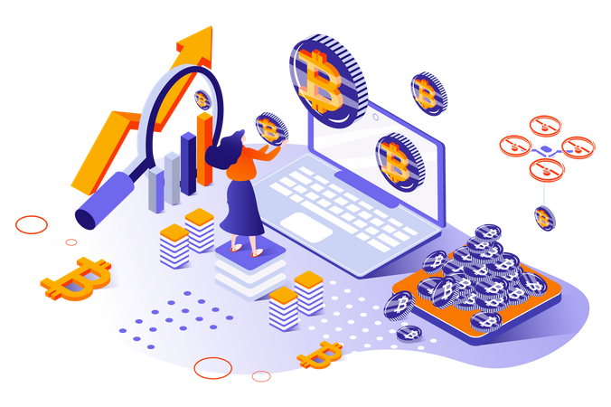 Análisis del comercio de criptomonedas en línea  Ilustración