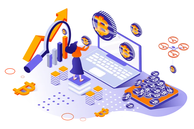 Análisis del comercio de criptomonedas en línea  Ilustración