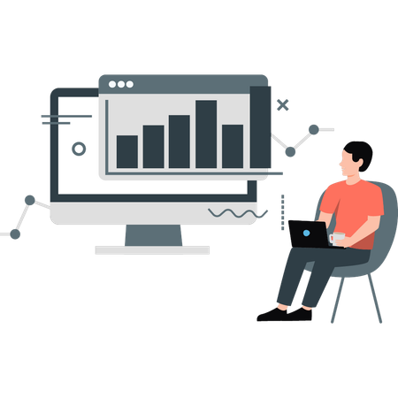 Análisis gráfico del crecimiento empresarial del hombre  Ilustración