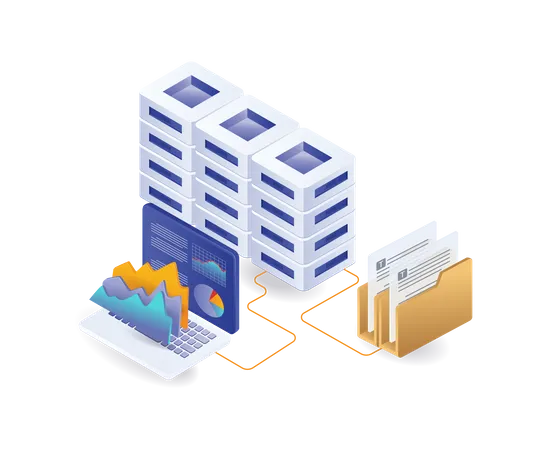 Análisis de diagnóstico de servidores de datos empresariales de hosting.  Ilustración