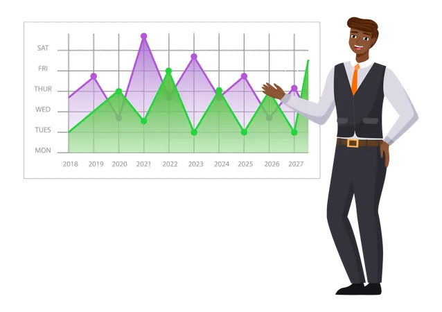 Informe digital de análisis de empresario con datos.  Ilustración