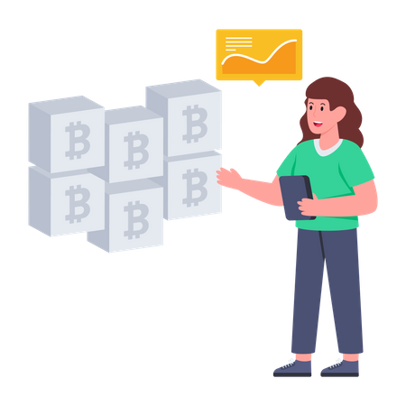 Analista de Bitcoin fazendo análise de mercado criptográfico  Ilustração