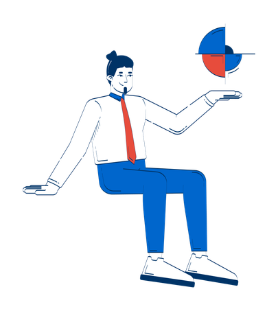 Analista de dados corporativos sentado e segurando um gráfico de pizza  Ilustração