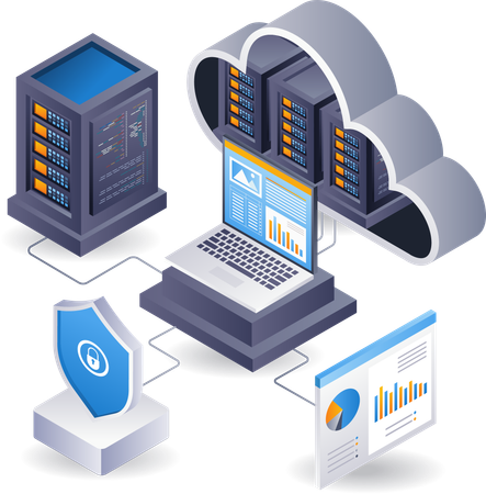 Analista de dados de computador de servidor em nuvem  Ilustração