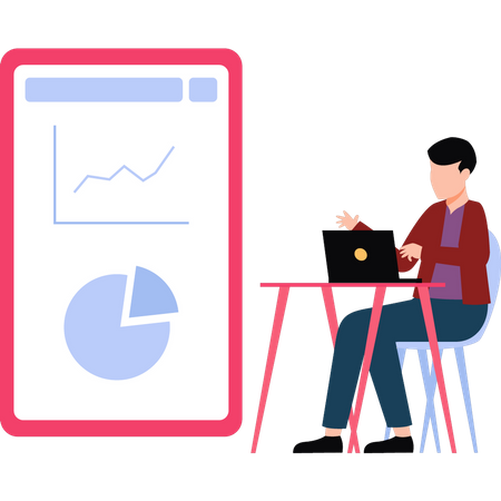 O analista de dados de negócios está trabalhando em um gráfico  Ilustração