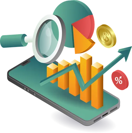 Analista de dados gráficos de smartphones empresariais  Ilustração