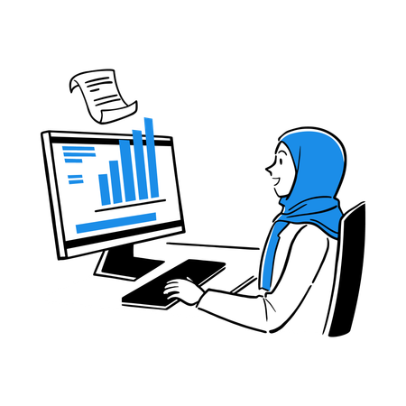 Analista de datos de Hijab trabajando en el análisis  Ilustración