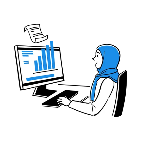 Analista de datos de Hijab trabajando en el análisis  Ilustración