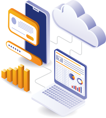 Servidor en la nube de la computadora del analista de datos de teléfonos inteligentes  Illustration