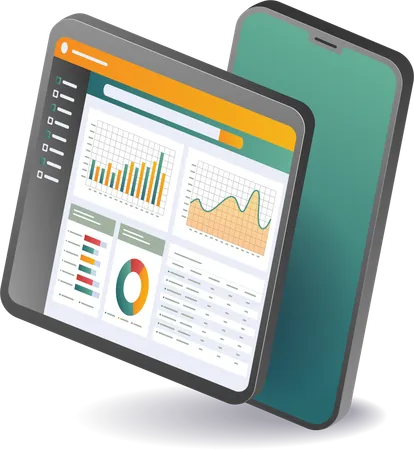 Analista de datos empresariales en un teléfono inteligente  Ilustración