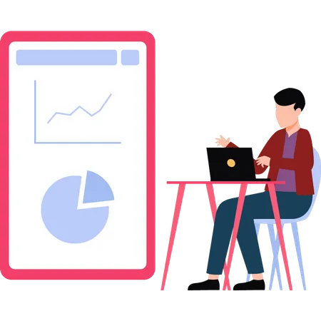 El analista de datos empresariales está trabajando en un gráfico.  Ilustración