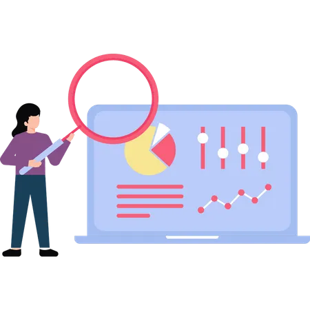 El analista de datos está trabajando en análisis de gráficos.  Ilustración