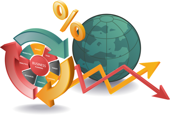 Analista de negocios con gráfico de pérdidas  Ilustración