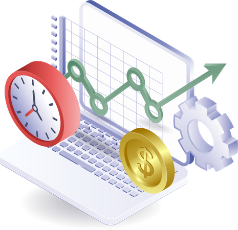 Analista de negocios, datos, tiempo de computadora  Ilustración