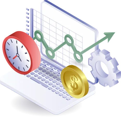 Analista de negocios, datos, tiempo de computadora  Ilustración