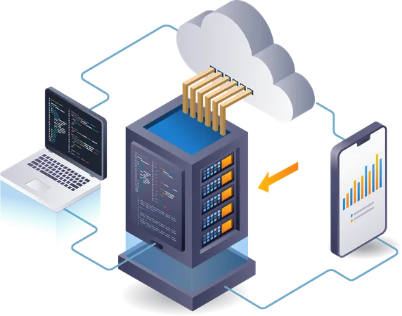 Analista de negócios de dados de servidor em nuvem  Ilustração