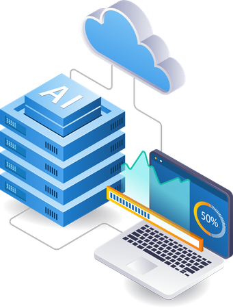 Analista de servidores en la nube de IA  Ilustración