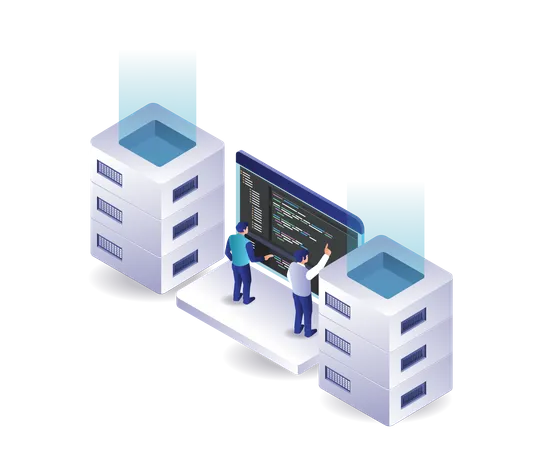 Lenguaje de programación de mantenimiento de analistas de servidores en la nube  Ilustración