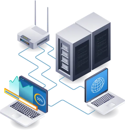 Analista de tecnología de servidores de red wifi  Ilustración