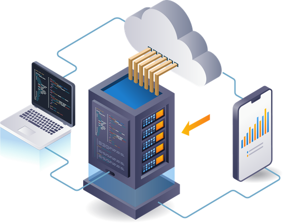 Analista de negocios de datos de servidores en la nube  Ilustración