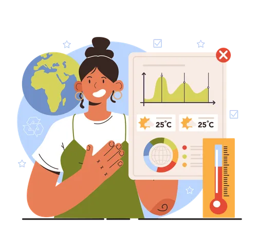 Valutazione dell'analista politica femminile sul cambiamento climatico  Illustration